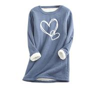 Keepink Ladies Jumpers Plush Fleece Sweatshirts Cute Heart Pattern Jumper Loose Crewneck Blouse Thick Sherpa Lined Tunic Tops Winter Warm Long Sleeve Pullover Sweater Sale