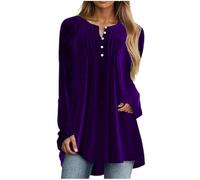 Keepink Ladies Jumpers Size 8-22 Velvet Tops for Women UK Long Sleeve Henley Blouses Pleated Button V Neck T Shirts Oversized Dressy Elegant Casual Shirts Party Longine Tunic Top