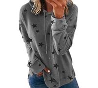 Keepink Ladies Jumpers Star Print Hoodie Funny Long Sleeve Round Neck Sweatshirt Basic Loose Pullover Blouses Cosy Plus Size Sweater Dressy Casual Tunic Tops for Christmas Nights