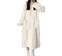 Keepink Ladies Nightdress UK Women's Fleece Nightgown Winter Warm Fleece Pyjamas Bathrobe Oversized Long Sleeve Sleepdress Housecoats Long Dressing Gowns Pocket Thermal Sleepwear Dress