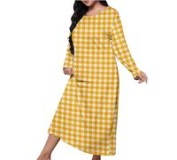 Keepink Ladies Nighties Long Sleeve Round Neck Nightdresses Boho Polka Dots Printed Long Housecoat Comfort Nightdress Casual Nighty Nightwear Soft Sleepwear Relaxing Loungewear