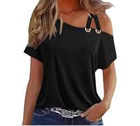 Keepink Ladies Off Shoulder Tops Summer Casual Short Sleeve T Shirts Elegant Tunic Blouses Loose Fit Holiday Tshirts Going Out Top for Women UK Party Sexy Regular Fit Shirts S-XXL
