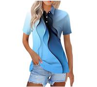 Keepink Ladies Polo Shirts Size 8-18 UK Button Down V Neck Summer Tops Dressy Casual Collared Business Work Blouses Printed Tunic T Shirts Women's Short Sleeve Polo Shirt Clearance