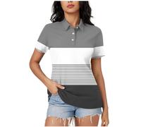 Keepink Ladies Polo Shirts Size 8-18 UK Button Down V Neck Summer Tops Dressy Casual Collared Business Work Blouses Printed Tunic T Shirts Women's Short Sleeve Polo Shirt Clearance