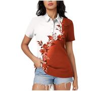 Keepink Ladies Polo Shirts Size 8-18 UK Button Down V Neck Summer Tops Dressy Casual Collared Business Work Blouses Printed Tunic T Shirts Women's Short Sleeve Polo Shirt Clearance