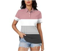 Keepink Ladies Polo Shirts Size 8-18 UK Button Down V Neck Summer Tops Dressy Casual Collared Business Work Blouses Printed Tunic T Shirts Women's Short Sleeve Polo Shirt Clearance