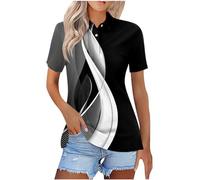 Keepink Ladies Polo Shirts Size 8-18 UK Button Down V Neck Summer Tops Dressy Casual Collared Business Work Blouses Printed Tunic T Shirts Women's Short Sleeve Polo Shirt Clearance