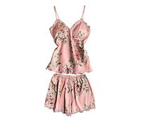Keepink Ladies Pyjamas Satin Silk Pajama Sets for Women Cami Set Pjs Floral Homewear Sets Sexy Camisole Lingerie Tops and Shorts 2 Piece Nightwear Ladies Brides Weddding Nightgowns