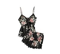 Keepink Ladies Pyjamas Satin Silk Pajama Sets for Women Cami Set Pjs Floral Homewear Sets Sexy Camisole Lingerie Tops and Shorts 2 Piece Nightwear Ladies Brides Weddding Nightgowns