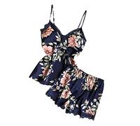 Keepink Ladies Pyjamas Satin Silk Pajama Sets for Women Cami Set Pjs Floral Homewear Sets Sexy Camisole Lingerie Tops and Shorts 2 Piece Nightwear Ladies Brides Weddding Nightgowns