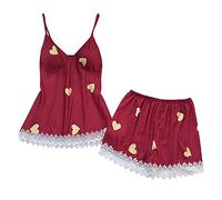 Keepink Ladies Pyjamas Satin Silk Pajama Sets for Women Cami Set Pjs Floral Homewear Sets Sexy Camisole Lingerie Tops and Shorts 2 Piece Nightwear Ladies Brides Weddding Nightgowns
