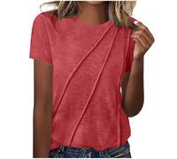 Keepink Ladies Summer Tops Short Sleeve Tunic Top Solid Round Neck Pleated Shirts Pullover Dressy Casual Business Blouses Loose Basic T-Shirts Beach Holiday Tees UK Clearance