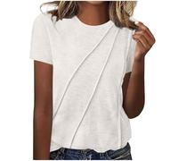 Keepink Ladies Summer Tops Short Sleeve Tunic Top Solid Round Neck Pleated Shirts Pullover Dressy Casual Business Blouses Loose Basic T-Shirts Beach Holiday Tees UK Clearance