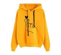 Keepink Ladies Sweatshirts and Hoodies Oversized Jumpers Love Graphic Printing Pullover Tops Lightweight Fleece Hooded Sweatshirt Casual Long Sleeve Shirts Preppy Clothes Fall Winter