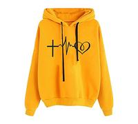 Keepink Ladies Sweatshirts and Hoodies Oversized Jumpers Love Graphic Printing Pullover Tops Lightweight Fleece Hooded Sweatshirt Casual Long Sleeve Shirts Preppy Clothes Fall Winter