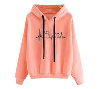Keepink Ladies Sweatshirts and Hoodies Oversized Jumpers Love Graphic Printing Pullover Tops Lightweight Fleece Hooded Sweatshirt Casual Long Sleeve Shirts Preppy Clothes Fall Winter