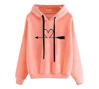 Keepink Ladies Sweatshirts and Hoodies Oversized Jumpers Love Graphic Printing Pullover Tops Lightweight Fleece Hooded Sweatshirt Casual Long Sleeve Shirts Preppy Clothes Fall Winter