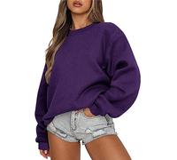 Keepink Ladies Sweatshirts UK Fall Round Neck Long Sleeve Pullover Solid Casual Tops Loose Fit Tunic Blouse Dressy Sweater Womens Jumpers Trendy Petite Sweat Shirts Clearance