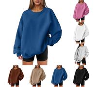Keepink Ladies Sweatshirts Without Hood Solid Crew Neck Tunic Pullover Casual Long Sleeves Fleece Tops Lightweight Loose Jumpers Sportswear Sweat Shirt for Women UK Size 8-16 Sale