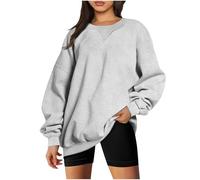 Keepink Ladies Sweatshirts without Hood Solid Crew Neck Tunic Pullover Casual Long Sleeves Fleece Tops Lightweight Loose Jumpers Sportswear Sweat Shirt for Women UK Size 8-16 Sale