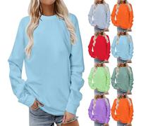 Keepink Ladies Sweatshirts Without Hood Womens Jumpers Solid Loose Fit Long Sleeve Tunic Tops Comfy Casual Sweat Shirts Crew Neck Pullover Lightweight Plus Sizes Hoodies