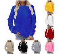 Keepink Ladies Sweatshirts Without Hood Womens Jumpers Solid Loose Fit Long Sleeve Tunic Tops Comfy Casual Sweat Shirts Crew Neck Pullover Lightweight Plus Sizes Hoodies