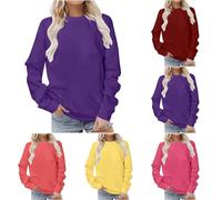 Keepink Ladies Sweatshirts Without Hood Womens Jumpers Solid Loose Fit Long Sleeve Tunic Tops Comfy Casual Sweat Shirts Crew Neck Pullover Lightweight Plus Sizes Hoodies