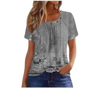 Keepink Ladies Top Summer Casual T-Shirts Square Neck Short Sleeve Tunic Tops Loose Vintage Floral Print Shirts Ruched Classic-Fit T Shirts Daily Tee Party Vacation Blouses Trendy