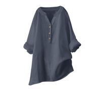Keepink Ladies Tops Cotton Linen Pullover Tunic Blouses Plain Henry T Shirts Womens Casual V Neck Long Sleeve Blouse Elegant Dressy Casual Shirts Loose Long Top for Leggings Large Size
