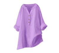 Keepink Ladies Tops Cotton Linen Pullover Tunic Blouses Plain Henry T Shirts Womens Casual V Neck Long Sleeve Blouse Elegant Dressy Casual Shirts Loose Long Top for Leggings Large Size