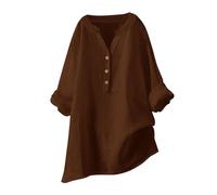 Keepink Ladies Tops Cotton Linen Pullover Tunic Blouses Plain Henry T Shirts Womens Casual V Neck Long Sleeve Blouse Elegant Dressy Casual Shirts Loose Long Top for Leggings Large Size