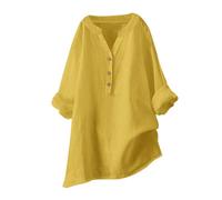 Keepink Ladies Tops Cotton Linen Pullover Tunic Blouses Plain Henry T Shirts Womens Casual V Neck Long Sleeve Blouse Elegant Dressy Casual Shirts Loose Long Top for Leggings Large Size