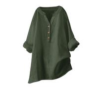 Keepink Ladies Tops Cotton Linen Pullover Tunic Blouses Plain Henry T Shirts Womens Casual V Neck Long Sleeve Blouse Elegant Dressy Casual Shirts Loose Long Top for Leggings Large Size