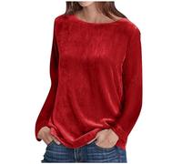 Keepink Ladies Tops Elegant Velvet Tunic Top Velour Long Sleeve Round Neck Jumper Vintage T-Shirt Dressy Casual Womens Blouses Fall Winter Soft Pullover Shirts Sweatshirts