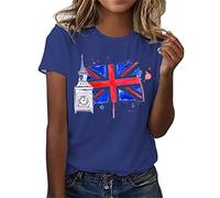 Keepink Ladies Tops Independence Day Shirts British Flag Shirt Top Womens 4th of July T-Shirts Short Sleeve Crew Neck Patriotic Tees Loose Tunic Dressy Blouse Summer Tees UK
