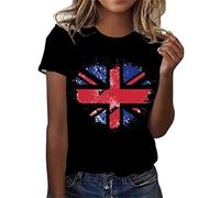 Keepink Ladies Tops Independence Day Shirts British Flag Shirt Top Womens 4th of July T-Shirts Short Sleeve Crew Neck Patriotic Tees Loose Tunic Dressy Blouse Summer Tees UK
