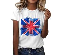 Keepink Ladies Tops Independence Day Shirts British Flag Shirt Top Womens 4th of July T-Shirts Short Sleeve Crew Neck Patriotic Tees Loose Tunic Dressy Blouse Summer Tees UK