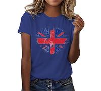 Keepink Ladies Tops Independence Day Shirts British Flag Shirt Top Womens 4th of July T-Shirts Short Sleeve Crew Neck Patriotic Tees Loose Tunic Dressy Blouse Summer Tees UK