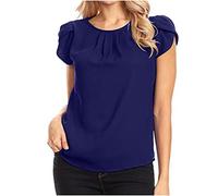 Keepink Ladies Tops Plus Size 8-22 UK Summer Chiffon Blouses Dressy Casual Tunic Top Short Sleeve Crew Neck T Shirts Solid Basic Loose Pullover Elegant Shirts for Wedding Guest Party