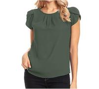 Keepink Ladies Tops Plus Size 8-22 UK Summer Chiffon Blouses Dressy Casual Tunic Top Short Sleeve Crew Neck T Shirts Solid Basic Loose Pullover Elegant Shirts for Wedding Guest Party