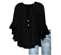 Keepink Ladies Tops V Neck 3/4 Butterfly Sleeve Lace Shirt Summer Henley Shirts Comfy Soft Eyelet Tees Dressy Causal Work Blouses Oversized Long Top to Wear with Leggings Sale