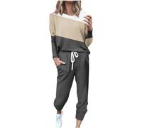Keepink Ladies Tracksuit Sets Long Sleeve Sweatshirt with High Waist Wide Leg Joggers Baggy Lounge Wear Set Women's Trouser Suits for Holiday Going Out Nightwear 2 Pcs Outfits Size 8-20