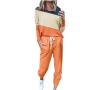 Keepink Ladies Tracksuit Sets Long Sleeve Sweatshirt with High Waist Wide Leg Joggers Baggy Lounge Wear Set Women's Trouser Suits for Holiday Going Out Nightwear 2 Pcs Outfits Size 8-20