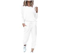 Keepink Ladies Tracksuit Sets Long Sleeve Sweatshirt with High Waist Wide Leg Joggers Baggy Lounge Wear Set Women's Trouser Suits for Holiday Going Out Nightwear 2 Pcs Outfits Size 8-20