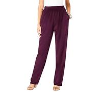 Keepink Ladies Trousers Elasticated Waist Solid Color Women Pull Up Pants Formal Office Work Trousers Casual Loose Pants Comfy Bottoms Straight Leg Trousers Finely Soft Ribbed Stretch