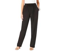 Keepink Ladies Trousers Elasticated Waist Solid Color Women Pull Up Pants Formal Office Work Trousers Casual Loose Pants Comfy Bottoms Straight Leg Trousers Finely Soft Ribbed Stretch