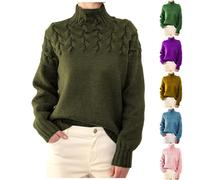 Keepink Ladies Winter Jumpers Turtleneck Batwing Long Sleeve Tops Soft Cable Knit Jumper Warm Cashmere Sweater Oversized Tunic Pullover Smart Casual Blouse Textured Jumper Sweatshirts