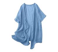Keepink Linen Cardigans for Women UK Summer Lightweight Tunic Cardigan Short Sleeve Shrugs Blazer Jackets Kimono Dress Cover Up Tops Open Front Casual Oversize Pocket Midi Long Duster