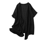 Keepink Linen Cardigans for Women UK Summer Lightweight Tunic Cardigan Short Sleeve Shrugs Blazer Jackets Kimono Dress Cover Up Tops Open Front Casual Oversize Pocket Midi Long Duster