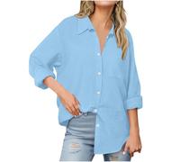 Keepink Linen Shirts for Women UK Plus Size Long Sleeve Button Down Blouses Plain Oversized Tunic Shirt Collared V Neck Top Dressy Casual Blouse Work Office Ladies Tops S-5XL Sale